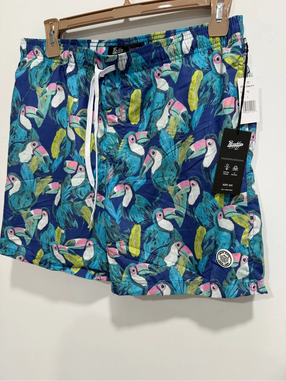 men's Brooklyn Cloth Kent Ave Volley Swim Trunks in size L, featuring a vibrant,